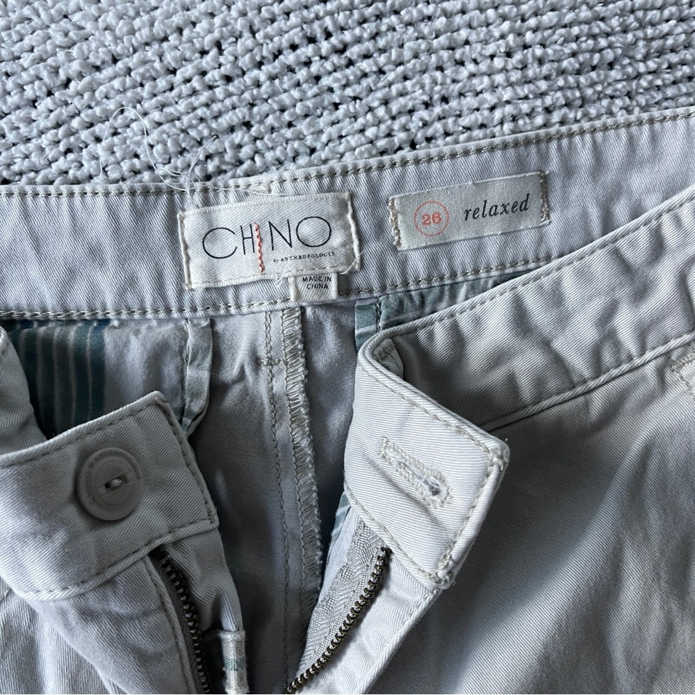 CHINO by Anthropologie cropped embroidered distressed floral patch khakis 26 - Picture 6 of 10